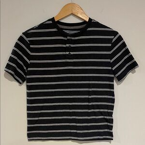 Old Navy Charcoal grey Short Sleeve Henley with White Stripes